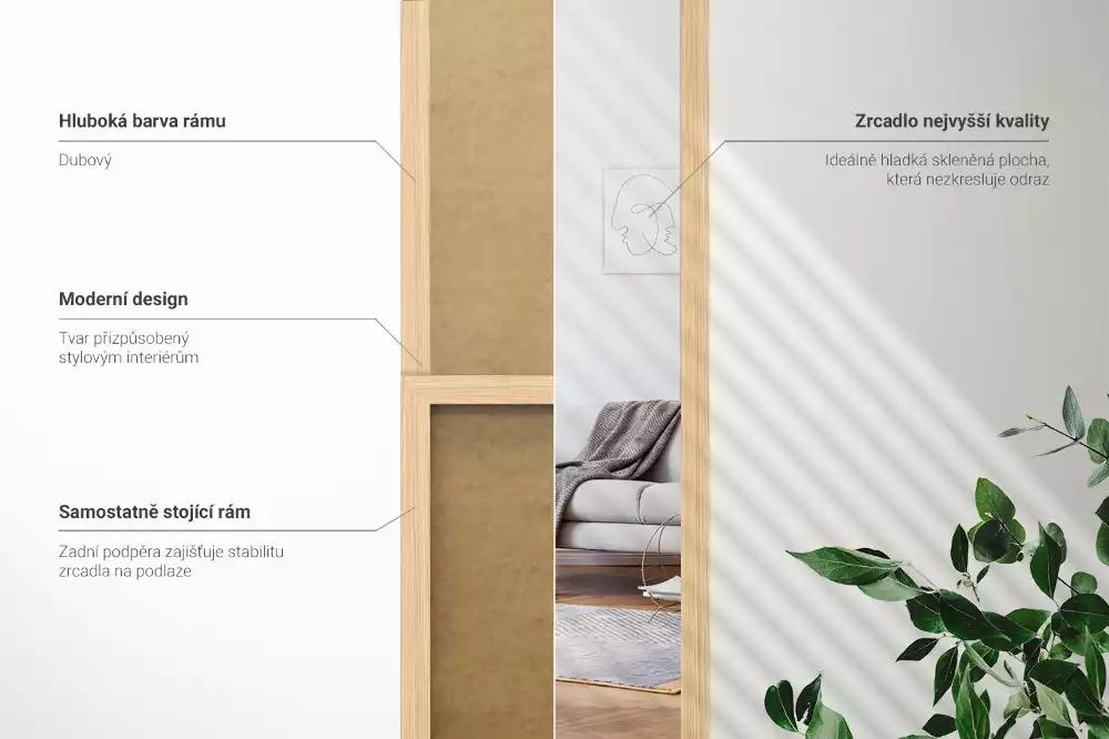 Espejo de pie en marco color roble