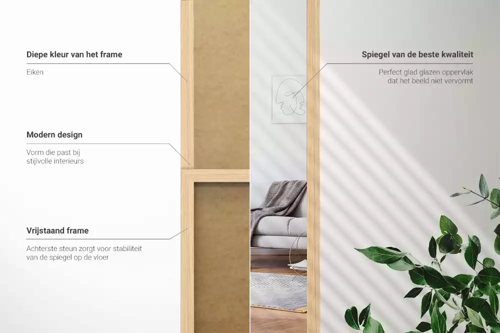 Espejo de pie en marco color roble