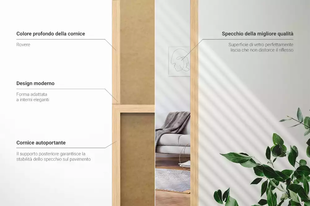 Espejo de pie en marco color roble