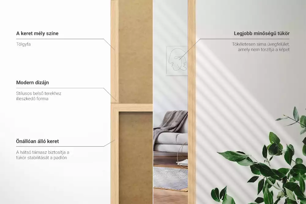 Espejo de pie en marco color roble