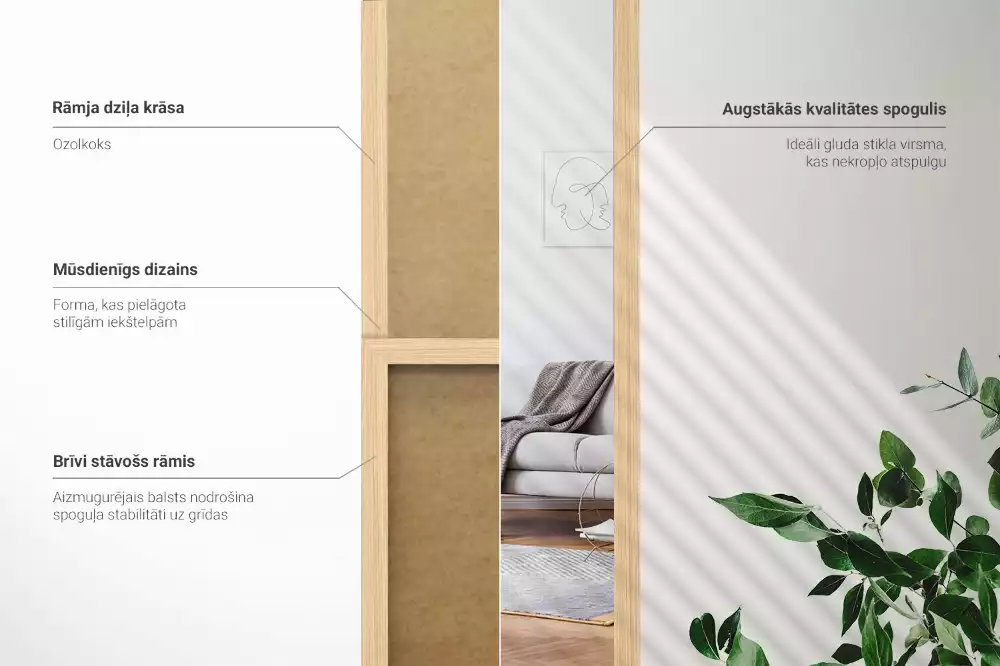 Espejo de pie en marco color roble