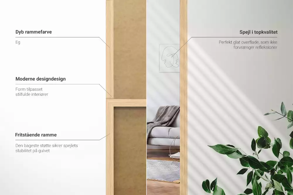 Espejo de pie en marco color roble