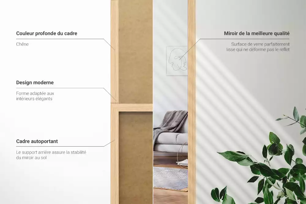 Espejo de pie en marco color roble