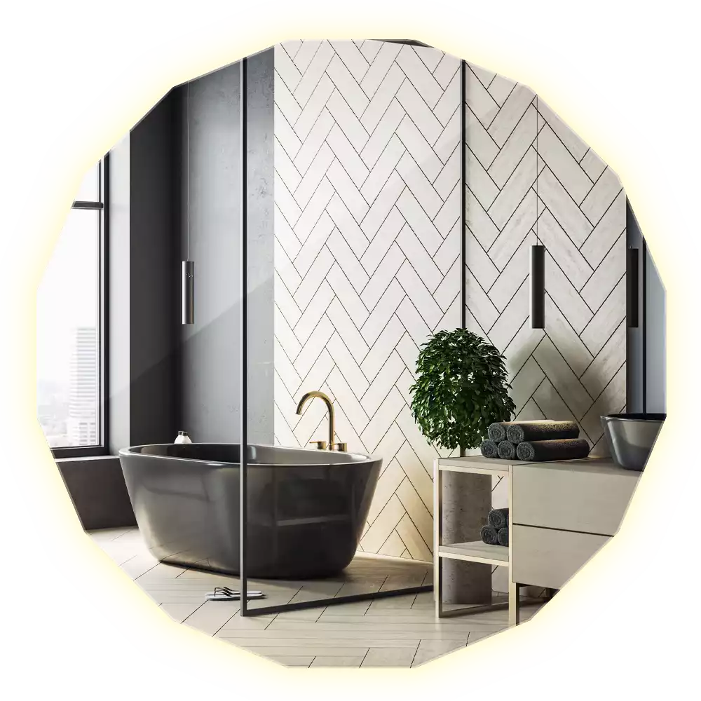 Espejo poligonal con iluminación LED