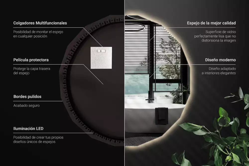 Espejo poligonal con iluminación LED