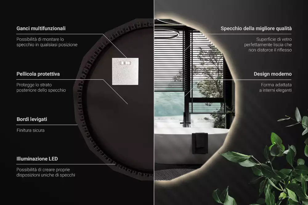 Espejo poligonal con iluminación LED