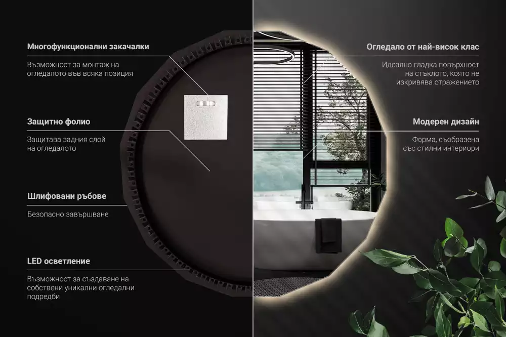 Espejo poligonal con iluminación LED