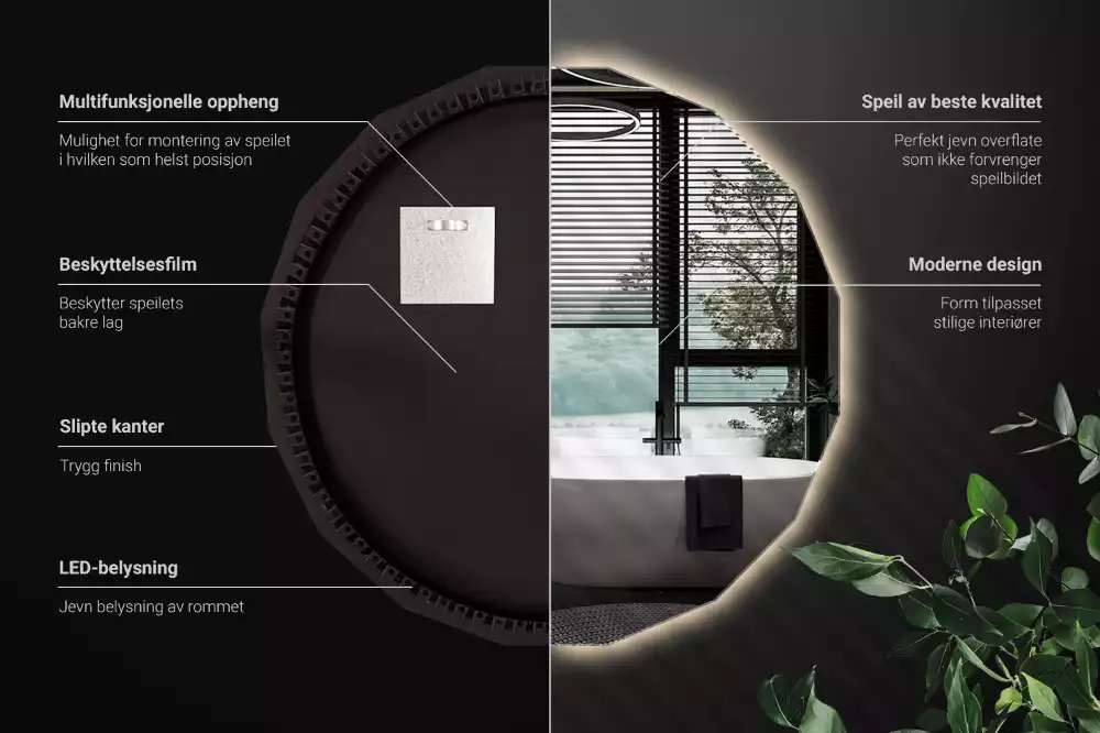 Espejo poligonal con iluminación LED