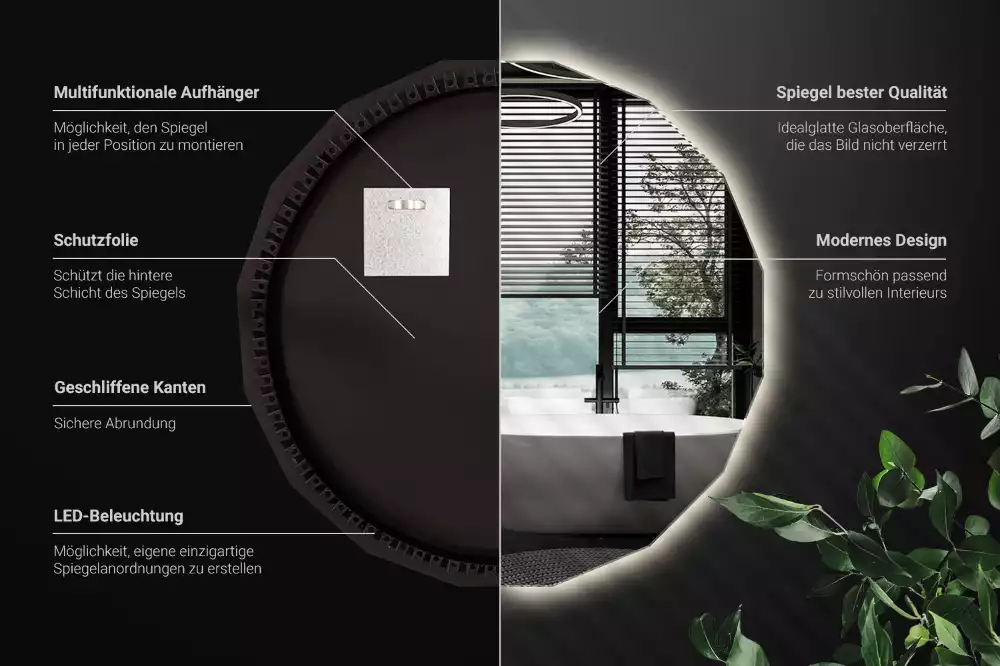 Espejo poligonal con iluminación LED