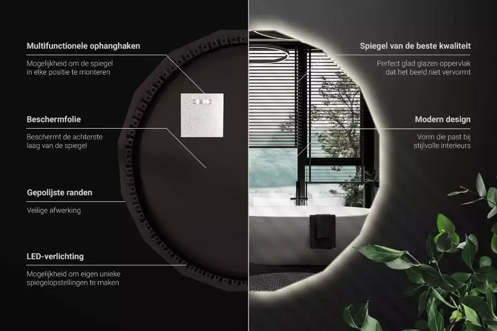 Espejo poligonal con iluminación LED