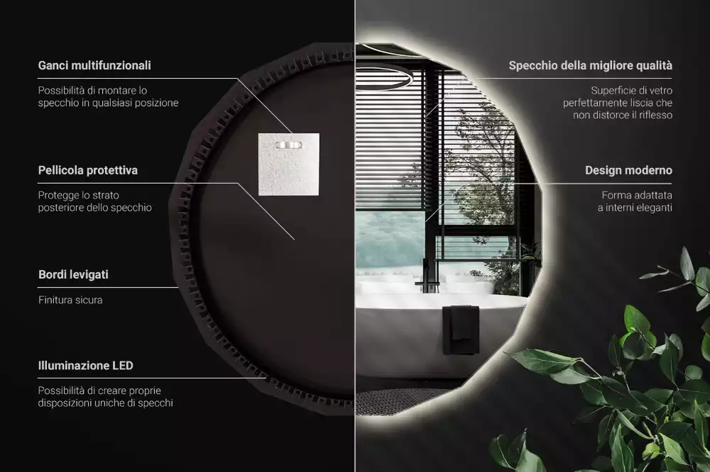 Espejo poligonal con iluminación LED