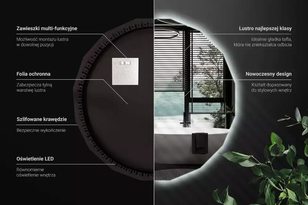 Espejo poligonal con iluminación LED