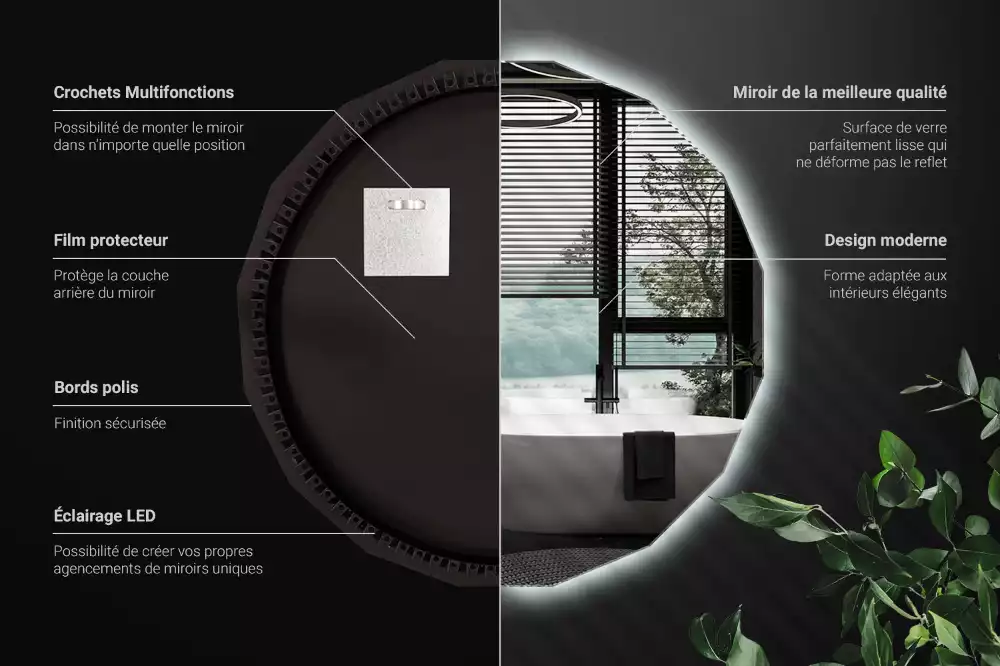 Espejo poligonal con iluminación LED