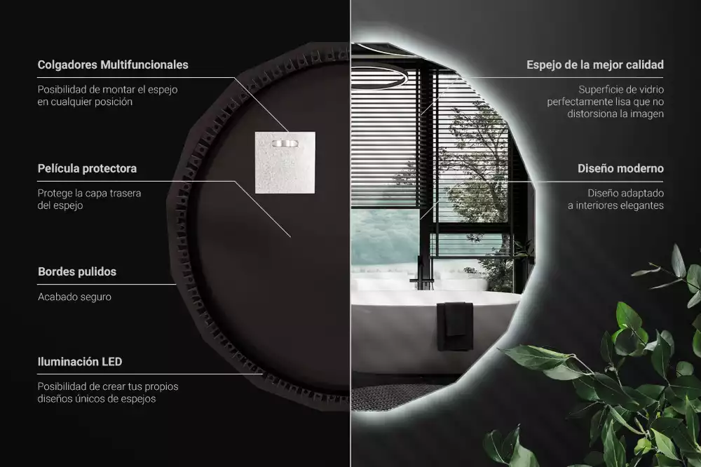 Espejo poligonal con iluminación LED