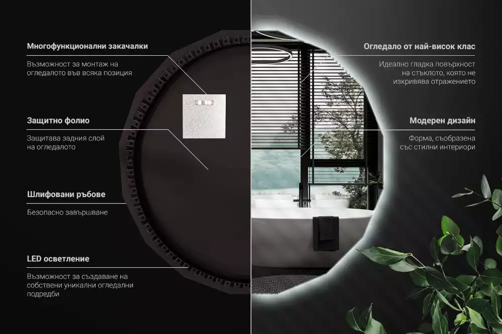 Espejo poligonal con iluminación LED