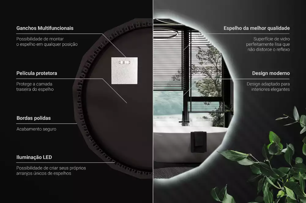 Espejo poligonal con iluminación LED