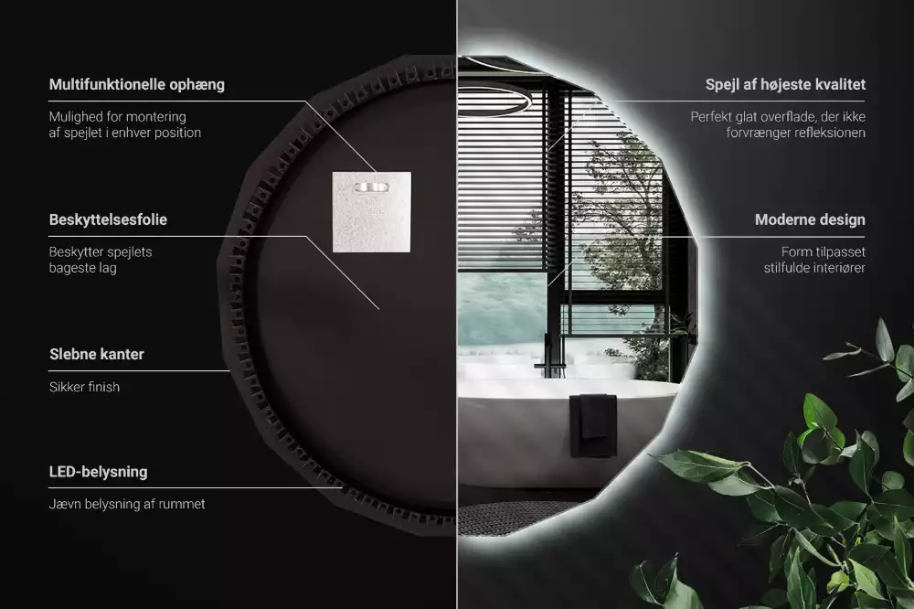 Espejo poligonal con iluminación LED