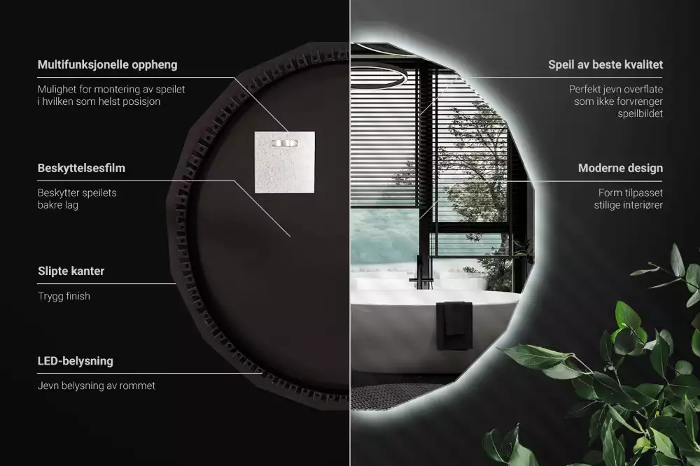 Espejo poligonal con iluminación LED