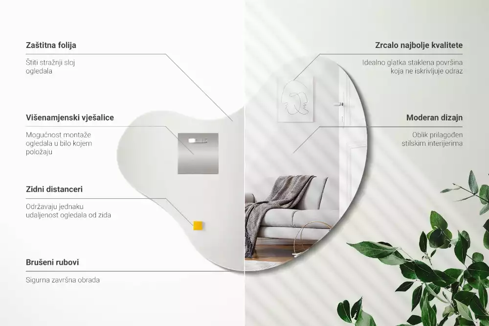 Espejo organico sin marco colgante