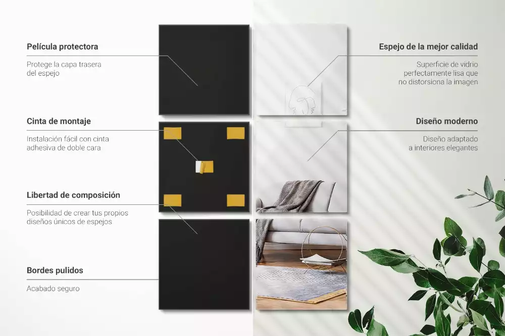 Baldosas de espejo autoadhesivas cuadrado decorativo