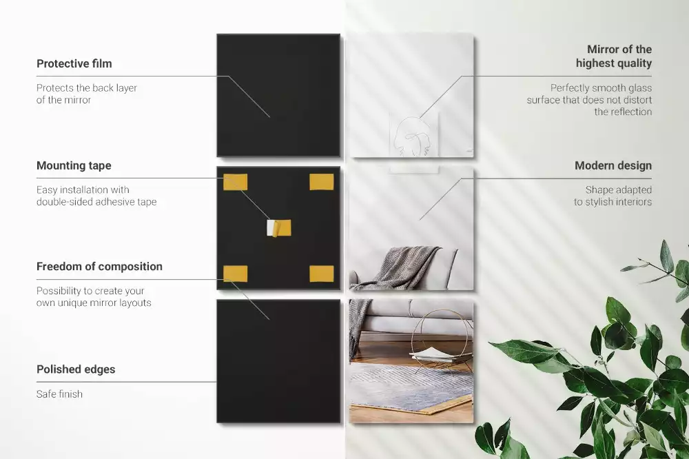 Baldosas de espejo autoadhesivas cuadrado decorativo