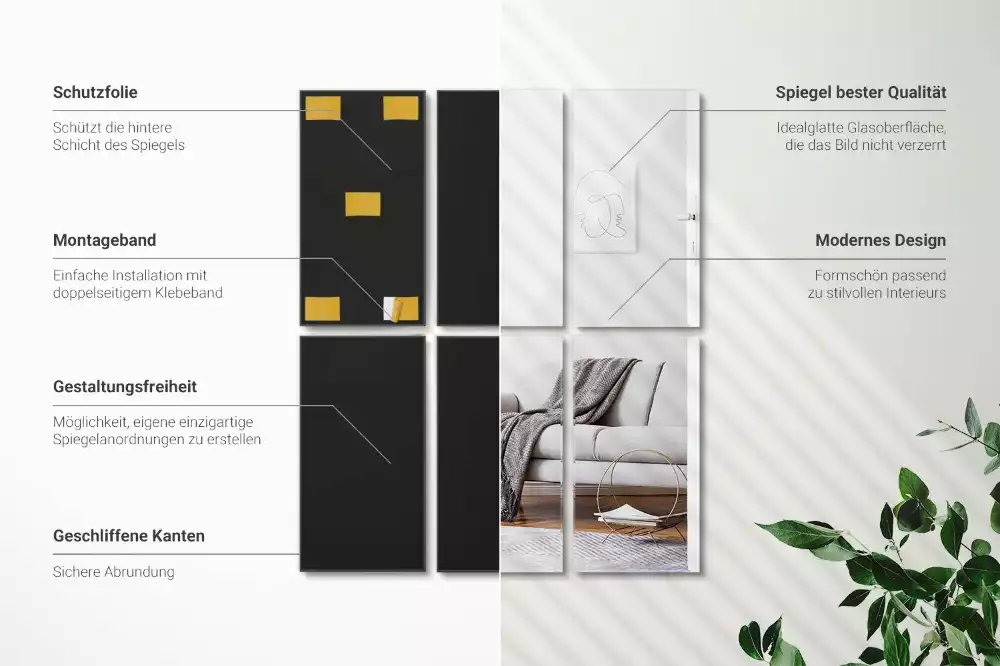 Azulejos de espejo rectangulares autoadhesivo