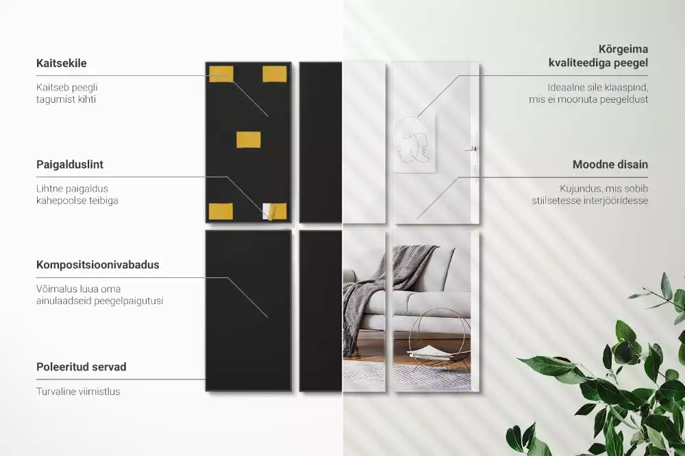 Azulejos de espejo rectangulares autoadhesivo