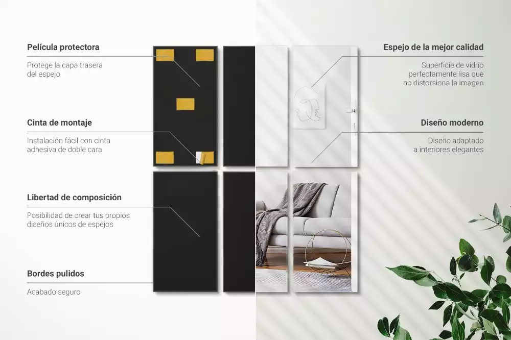 Azulejos de espejo rectangulares autoadhesivo