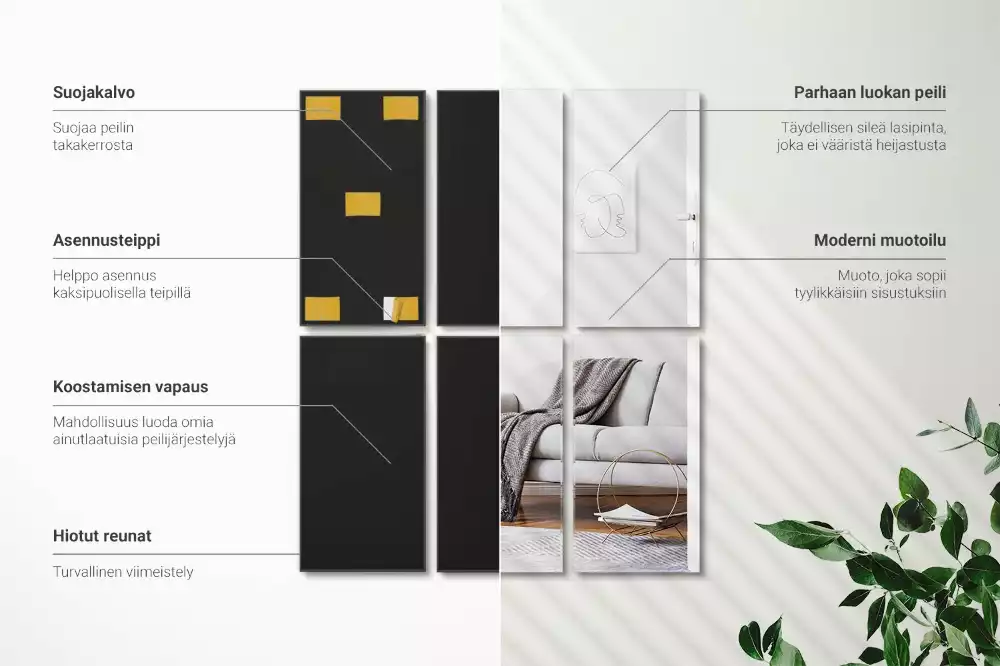 Azulejos de espejo rectangulares autoadhesivo