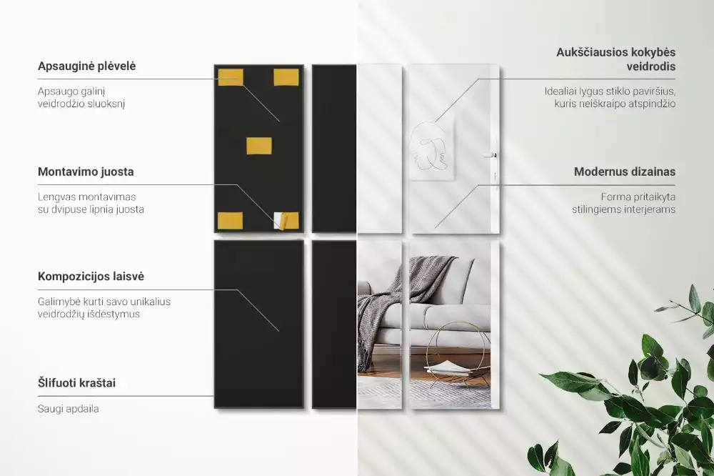 Azulejos de espejo rectangulares autoadhesivo