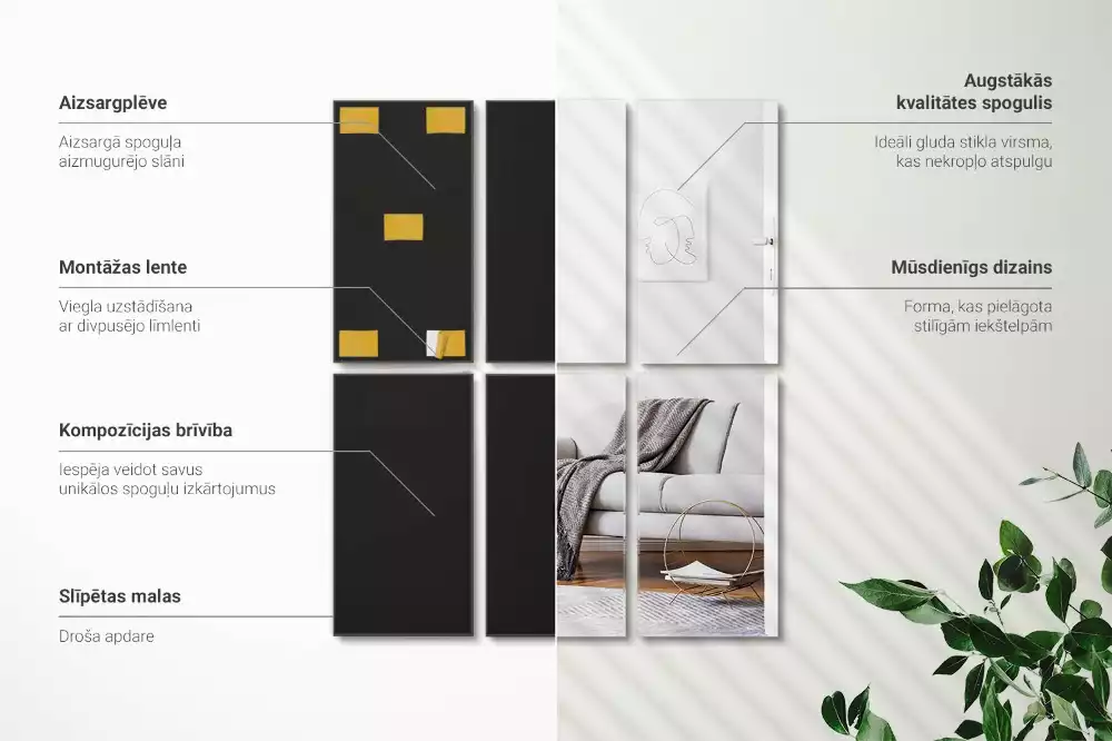 Azulejos de espejo rectangulares autoadhesivo