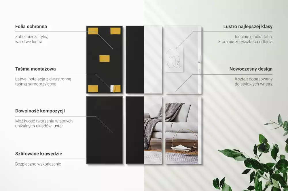 Azulejos de espejo rectangulares autoadhesivo