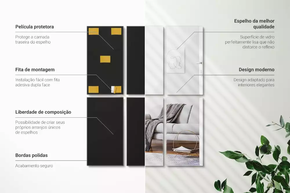 Azulejos de espejo rectangulares autoadhesivo