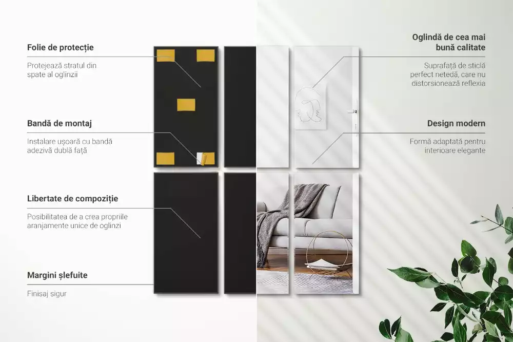 Azulejos de espejo rectangulares autoadhesivo